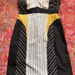 Helmut Lang Black & White Striped Bustier Dress with Yellow Accents
